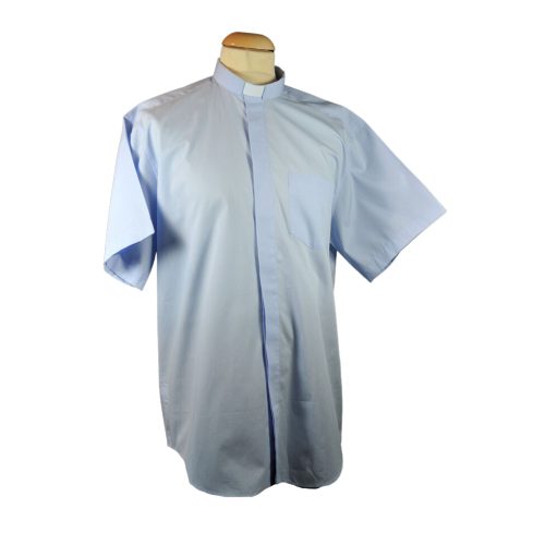 Light Blue Cotton Men’s Clergy Short Sleeve Shirt