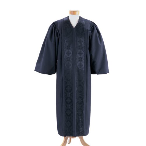 Black Clergy Robe with Black Brocade Panels