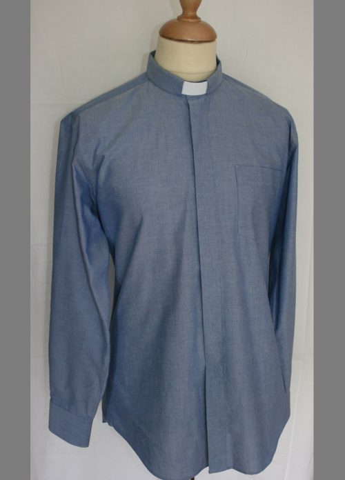 Blue Oxford Men's Clergy Shirt Long Sleeves