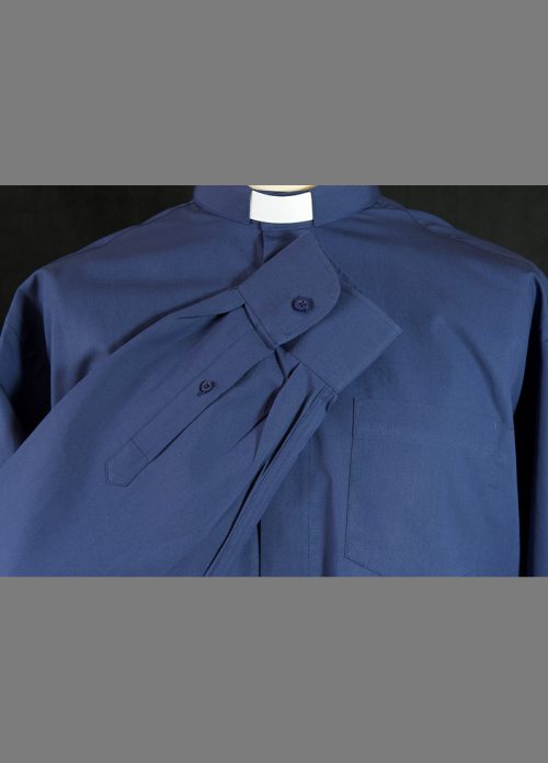Dark Blue Cotton Men's Clergy Shirt Long Sleeve