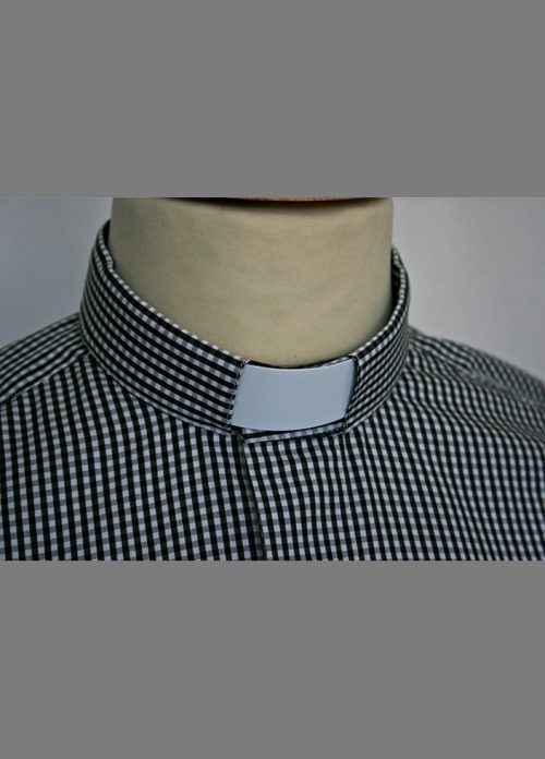 Olive Gingham Checkered Men's Clergy Shirt