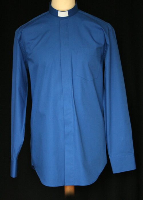 Royal Blue Cotton Men's Clergy Shirt Long Sleeve