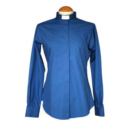 Womens Mid Blue Tab Collar Clergy Blouse