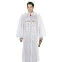 White Clergy Robe with Brocade Panels and Gold Crosses