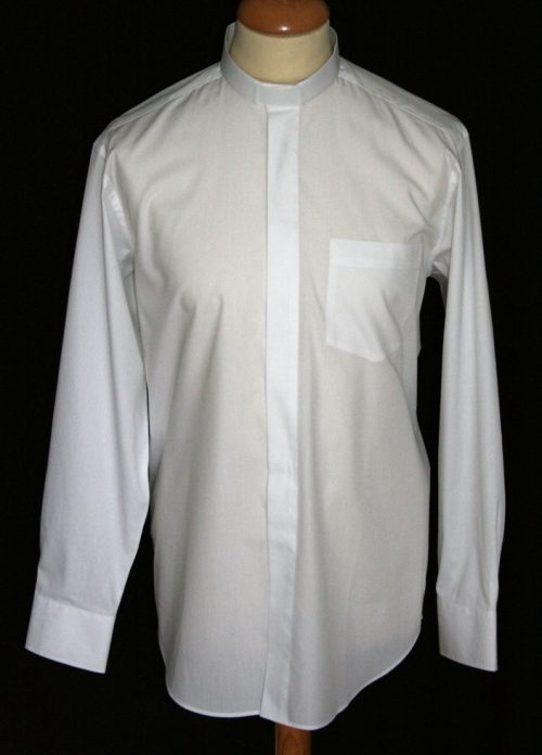 White Poly Cotton Men's Clergy Shirt Long Sleeve