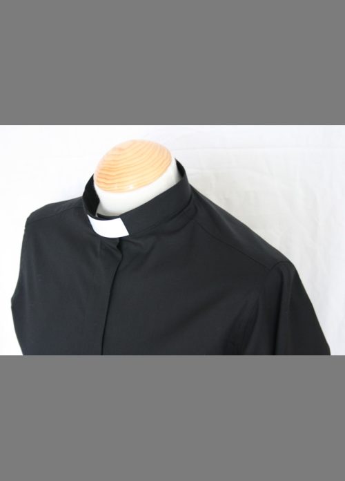 Womens Black Cotton Clergy Shirt
