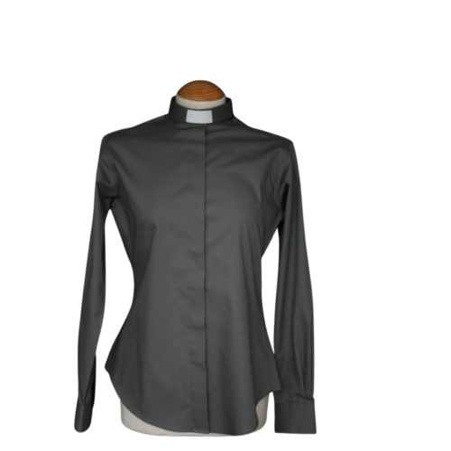 Women’s Poly Cotton Clergy Blouse – Charcoal Grey