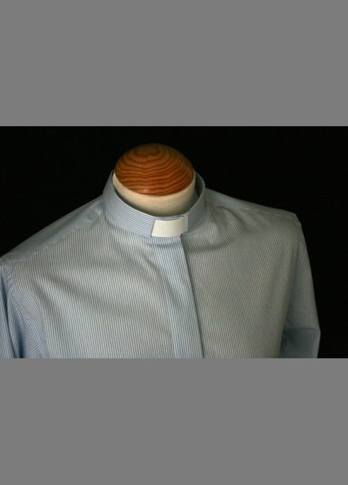 Women's Cotton Blue Striped Tab Collar Clergy Blouse