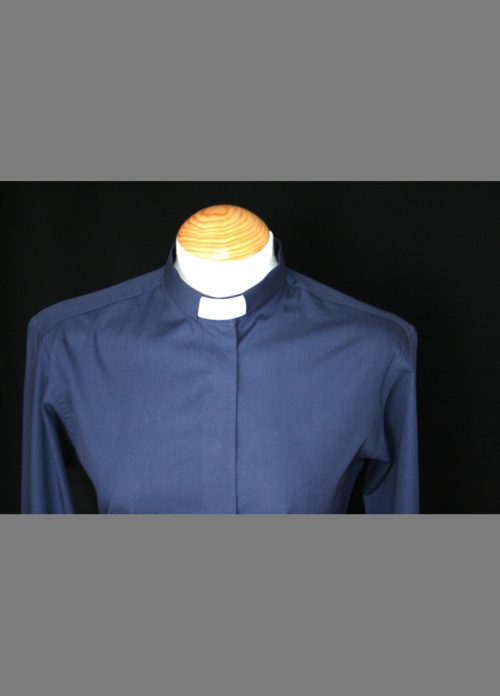 Womens Cotton Tab Collar Clergy Blouse Dark Blue