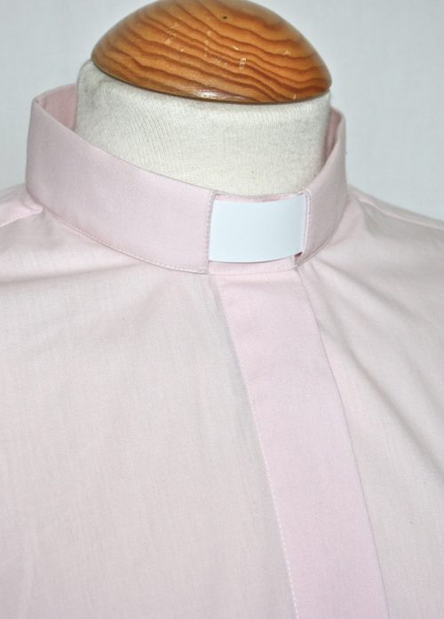 Women's Cotton Tab Collar Clergy Blouse -Light Pink