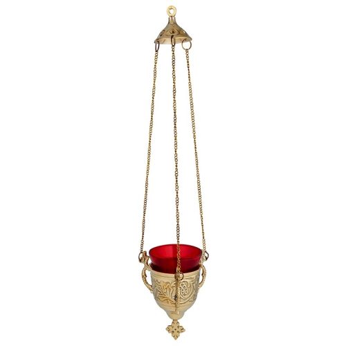 Classic Hanging Sanctuary Lamp with Ruby Glass