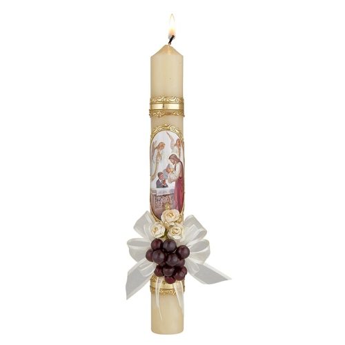First Communion Candle-Boy w ribbon & flowers Case of 4