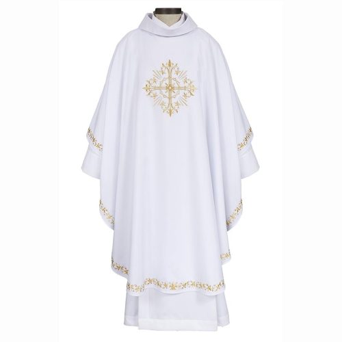 Holy Trinity Cross White Clergy Chasuble