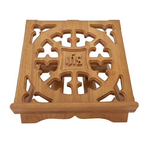 IHS Carved Bible Stand Oak
