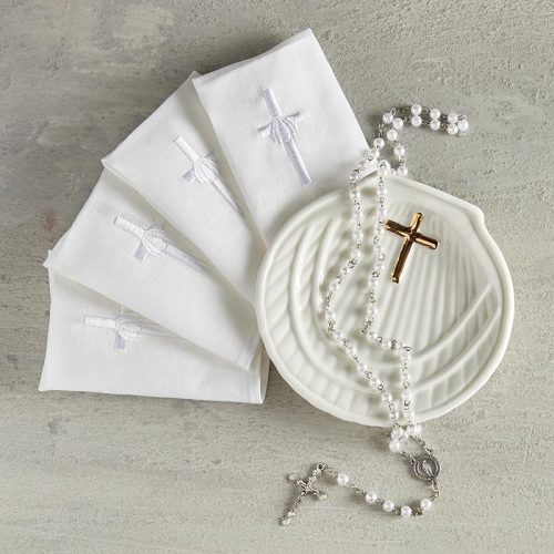 Keepsake Baptismal Napkins White Embroidery 4 Pk