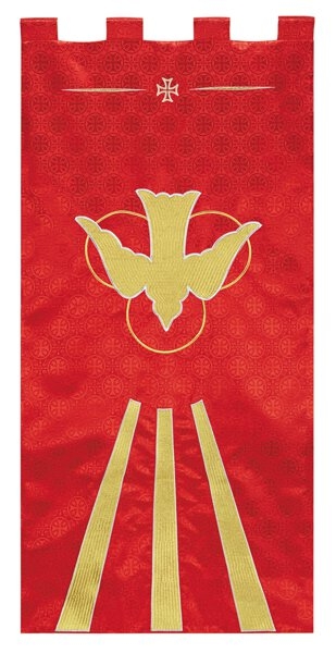 Jacquard Red Church Banner with Descending Dove