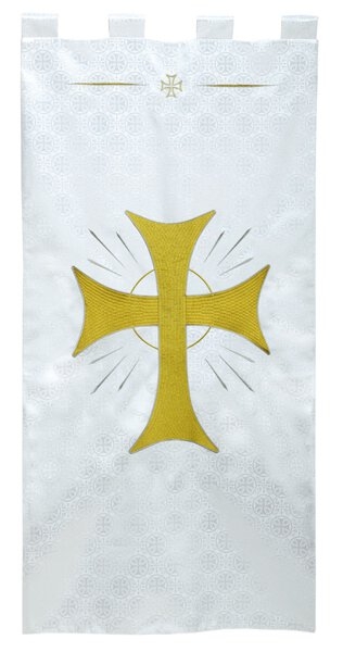 Jacquard White Church Banner with Maltese Cross