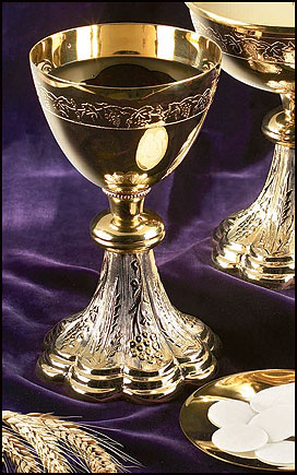 Grapes and Wheat Engraved Chalice and Paten