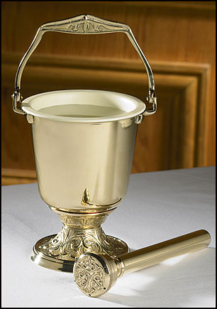Embossed Holy Water Pot with Sprinkler Set