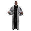 Pulpit Robe - Silver Jacquard with Black Velvet Panels and Gold Crosses