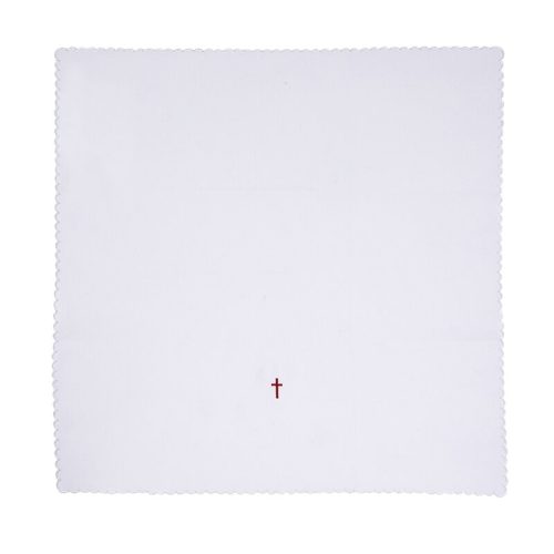 Lace Trim Embroidered Red Cross Corporal Altar Linen Pkg of 4