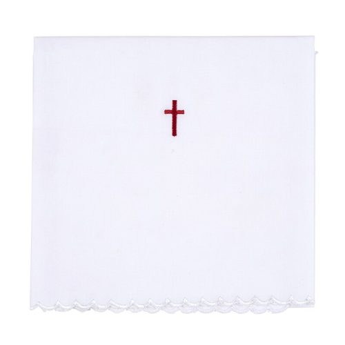 Embroidered Red Cross Lace Trim Lavabo Towels Pkg of 4