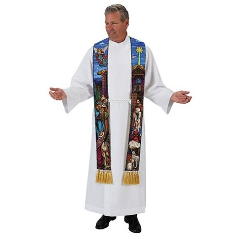 Stained Glass Nativity Clergy Overlay Stole