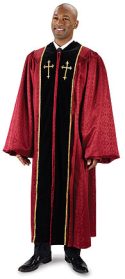 Men's Burgundy Pulpit Robe with Embroidered Gold Crosses