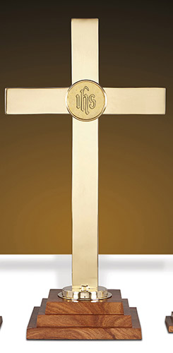 Brass Wood IHS Altar Cross 24"