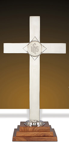 Nickel Wood IHS Altar Cross 24"