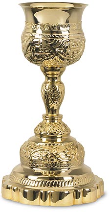 Ornate Cross Chalice with Paten Bright Gold