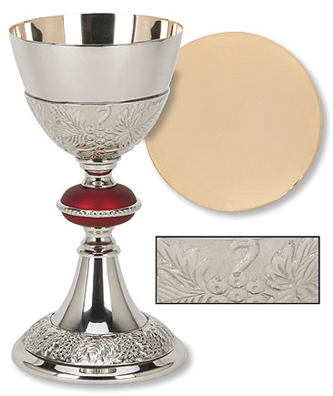 Grape Patterned with Red Node Chalice and Paten Set