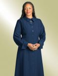 Women's Navy Blue Church Dress with Embroidered Cross - Clergy Apparel