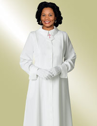 ladies white clergy church dress with cross