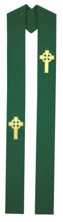 Green Clergy Overlay Stole Gold Irish Celtic Crosses