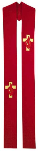 Pentecost Clergy Overlay Stole Gold Cross Red Flames