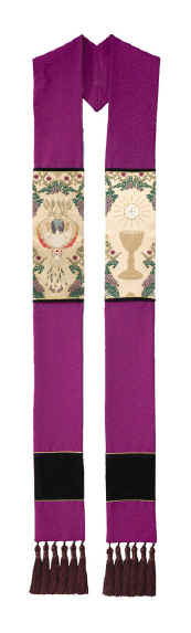 Purple Clergy Overlay Stole Communion Host Chalice Tapestry