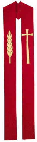 Red Clergy Overlay Stole Gold Cross Wheat