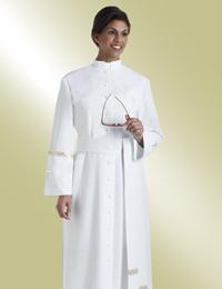 ladies white clergy cassock with gold trim