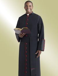 mens black clergy cassock with red trim