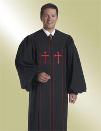 mens black pulpit robe preaching with red crosses