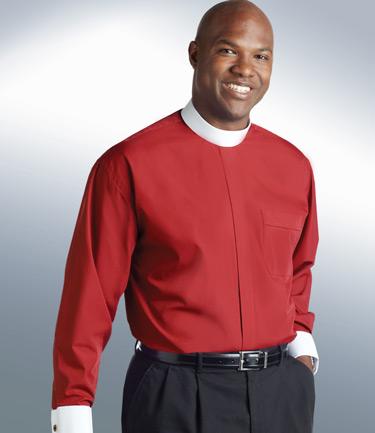 Collar Included Men's Red Clergy Rabat Shirt Front Minister Pastor 