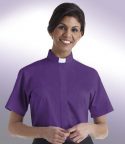 purple short sleeve tab collar ladies clergy blouse